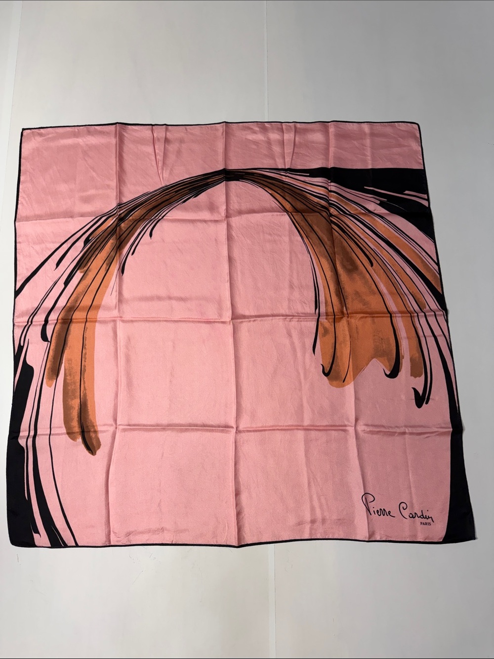 Pierre Cardin Vintage Pink Silk Scarf with Abstract Graphic Accent 30”x30”